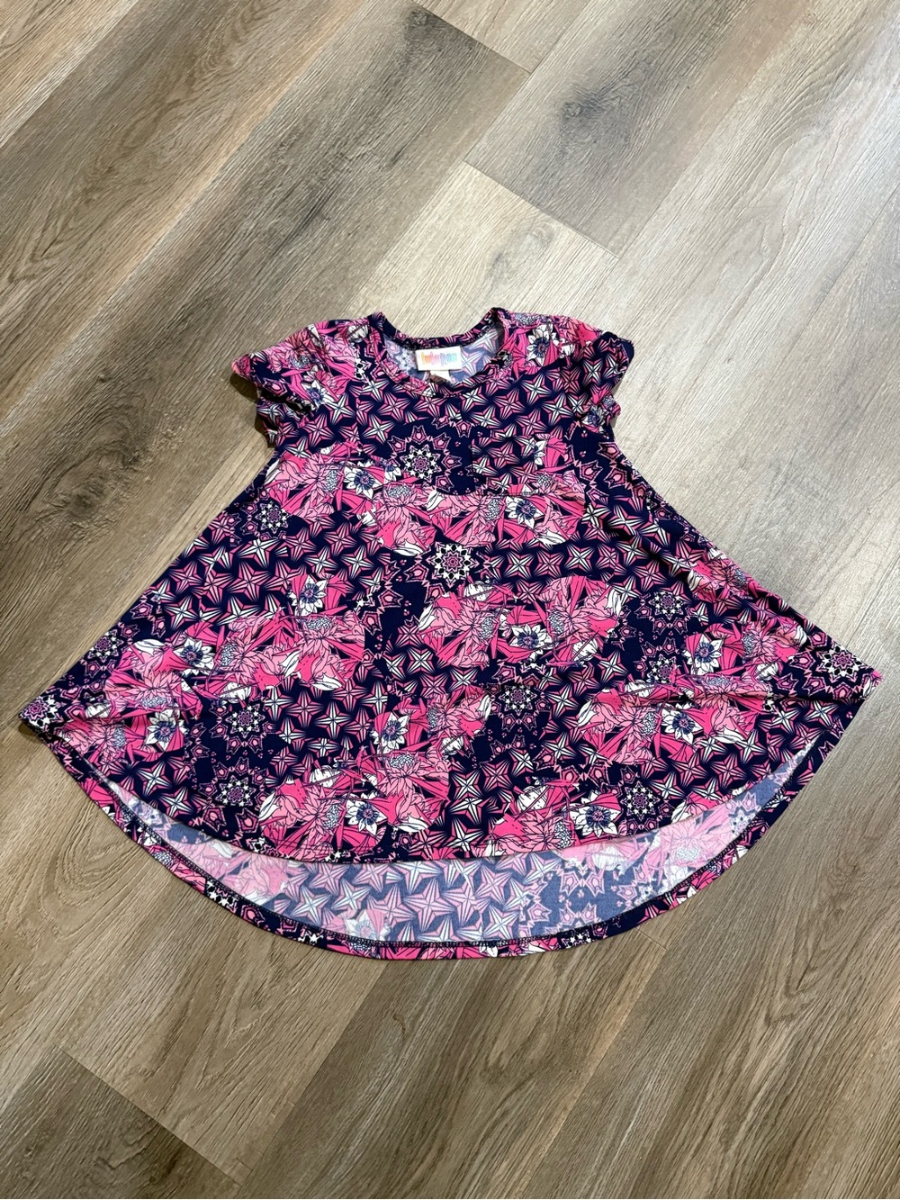 LuLaRoe Pink and Navy Floral Star Swing Dress